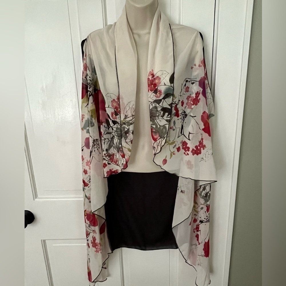 2 Chic Sleeveless Asian Floral Waterfall Front Open Duster/Cover Up Boho Fairy